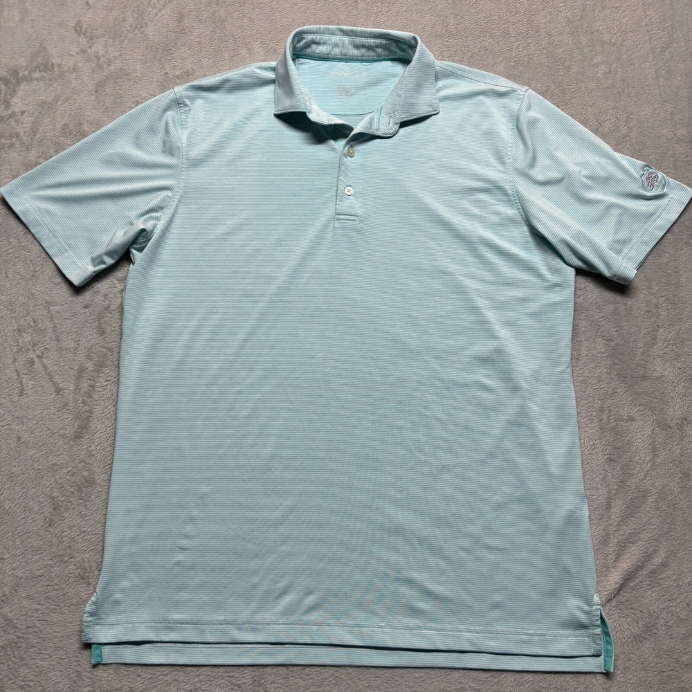 Johnnie O Polo Shirt Mens XL Blue Striped Short Sleeve Golf Tree Logo On Sleeve